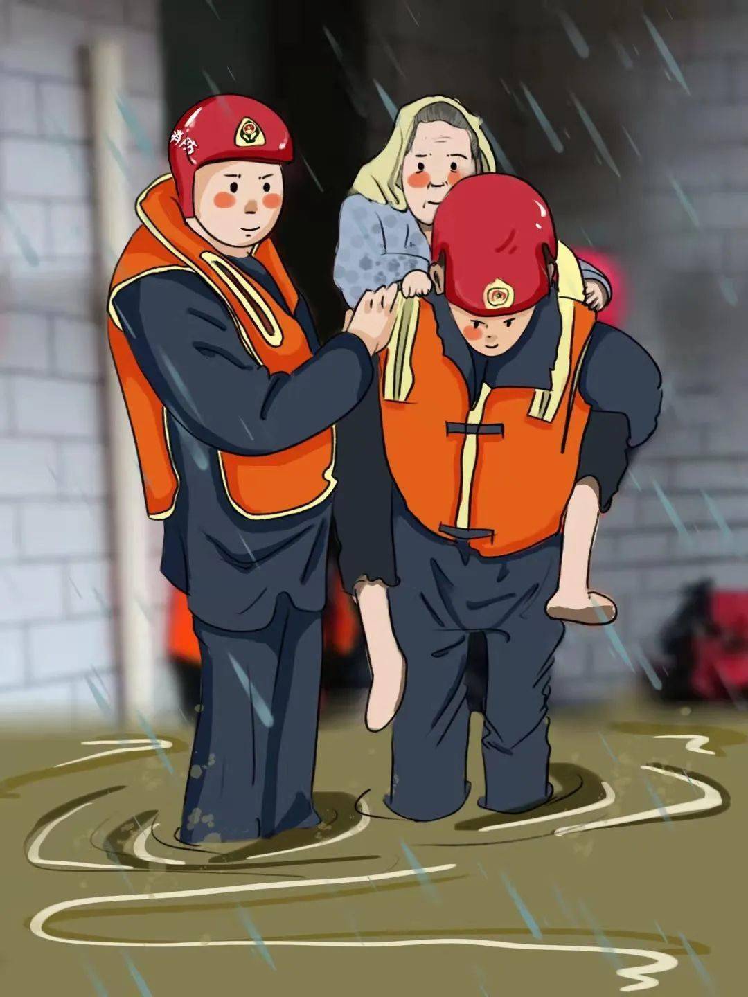 一幅幅漫画彰显暴雨中"火焰蓝"与群众的鱼水深情