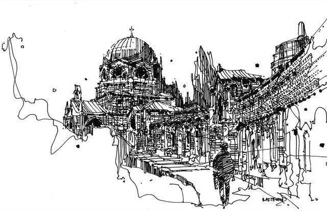 50张建筑手绘速写神作 复杂场景刻画细致入微