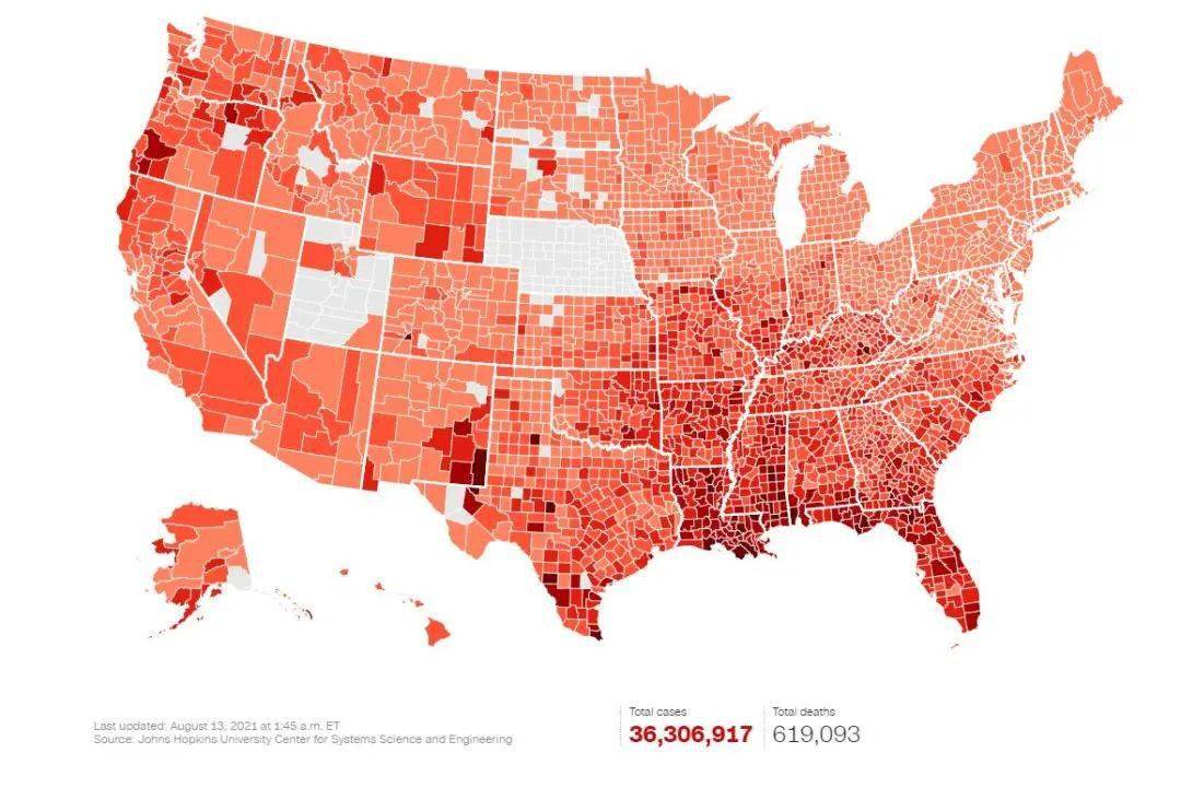 疫苗|美国，几乎全红了！