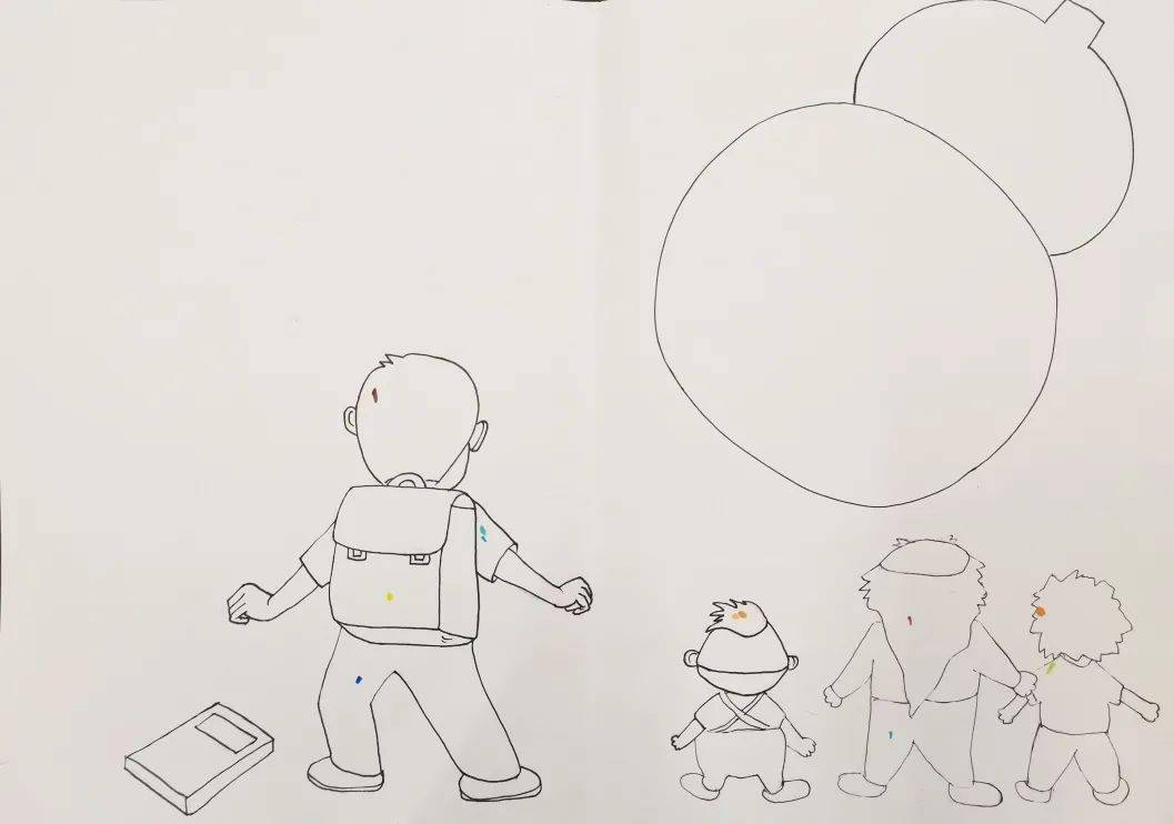 2, 然后用马克笔涂色,注意画面整体色调,背景可以用水彩上色,也可以