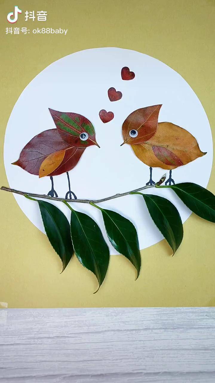 万物有灵生生不息用树叶做的小鸟是不是很有爱呢创意手工树叶画知识