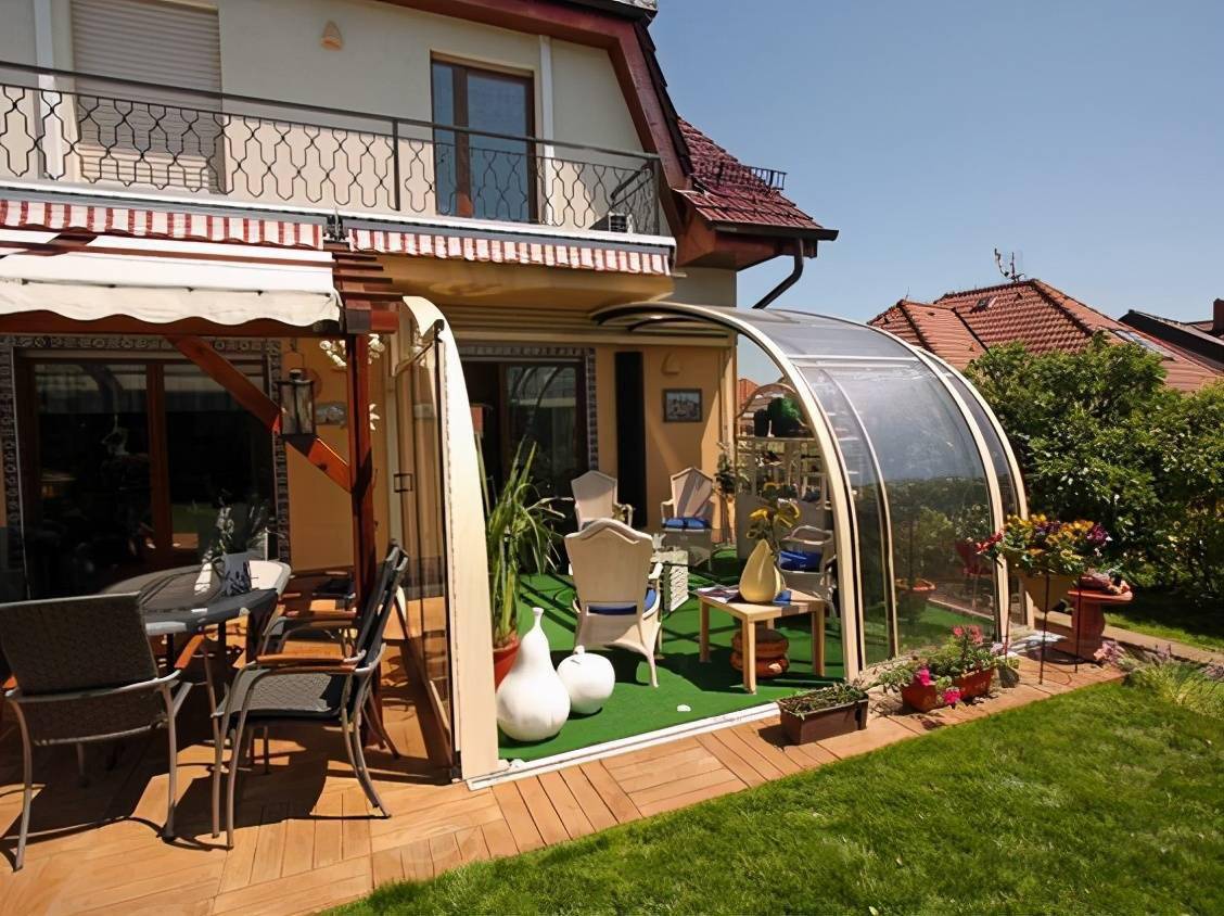 半弧形阳光房曲面做顶排水快整面改推拉状开放还是封闭随你