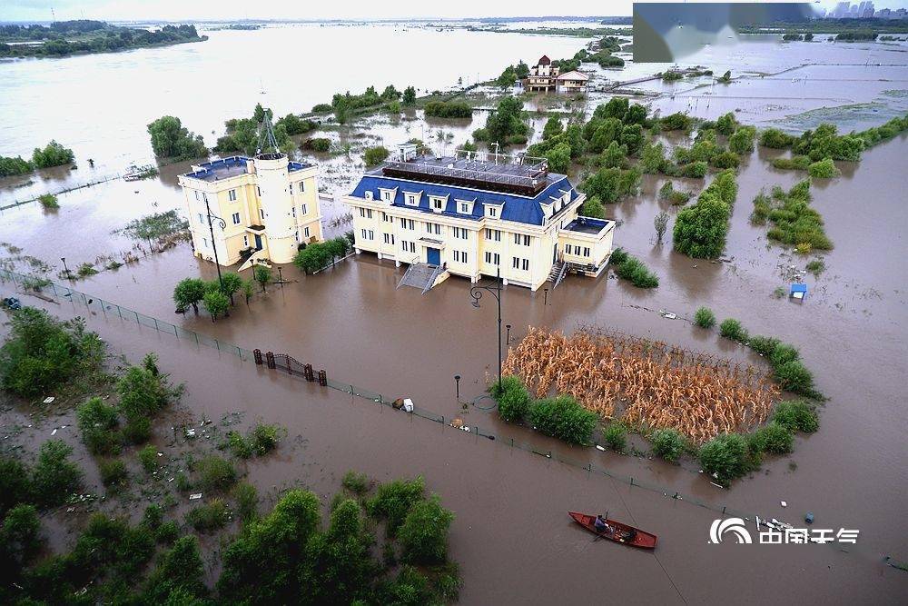 松花江2021年第1号洪水来袭 哈尔滨段部分沿江地带被淹