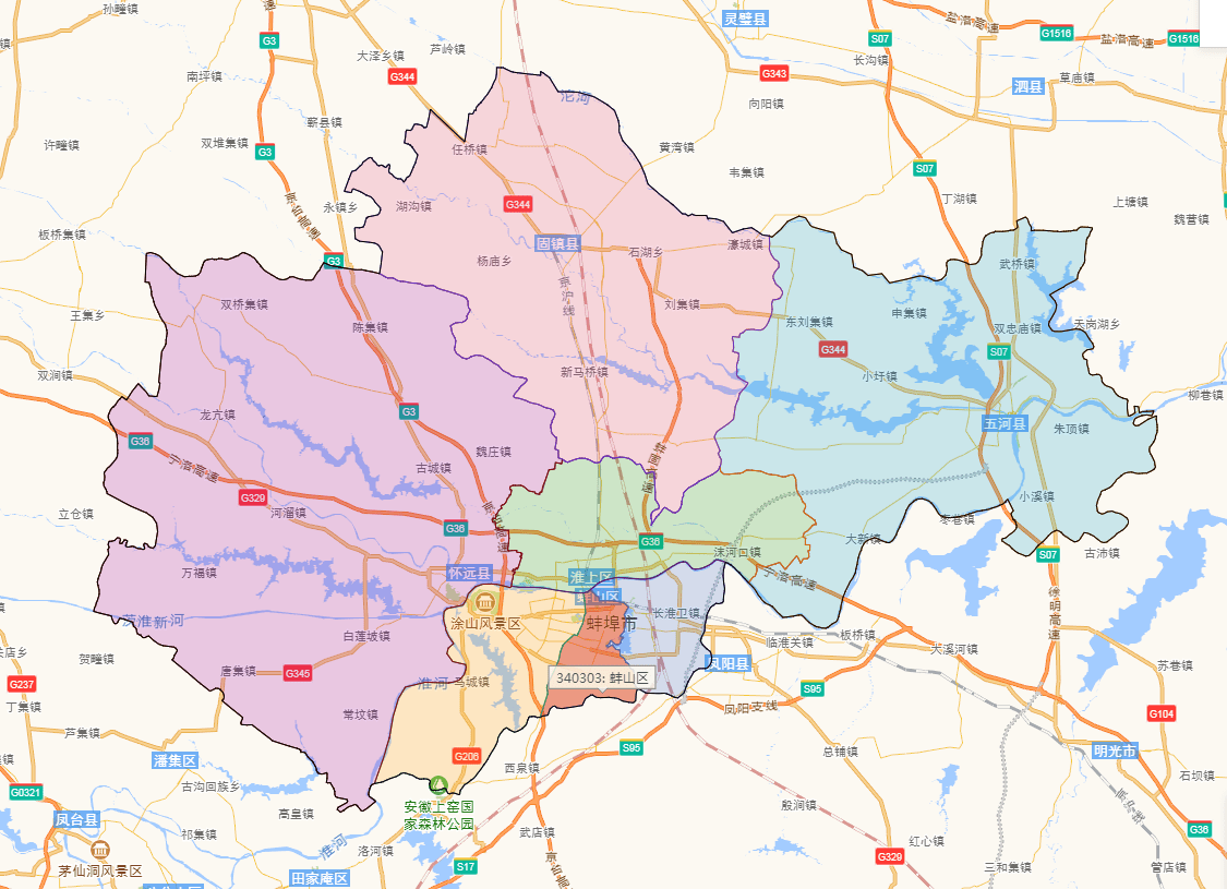 蚌埠市区行政划分图图片