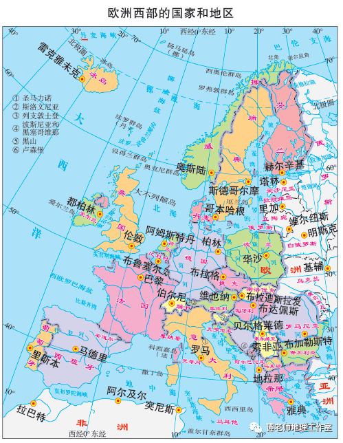 欧洲西部国家分布图图片