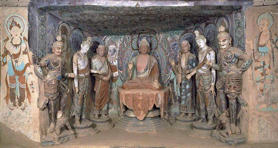 莫高窟第45窟 释迦及弟子像一组 盛唐古代学生初次面见老师要行跪拜之