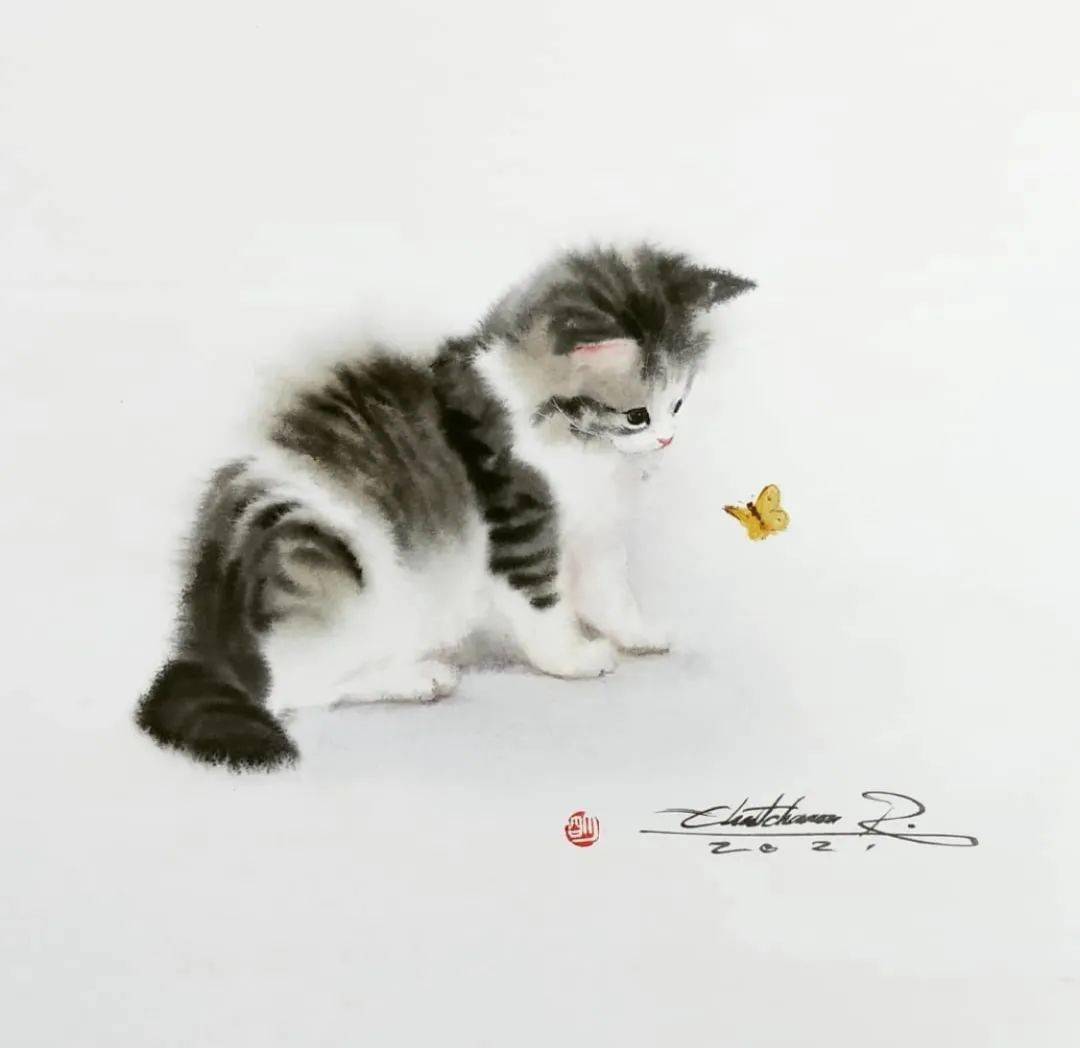 chatchawarnruksa的水彩猫可爱又迷人