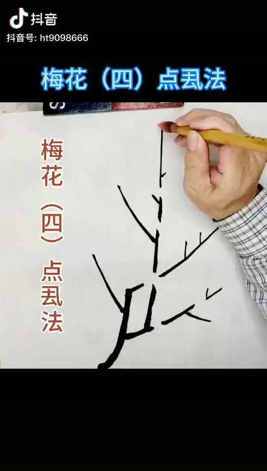 囯画梅花国画教程点厾du法直接颜色点出花形再画其他