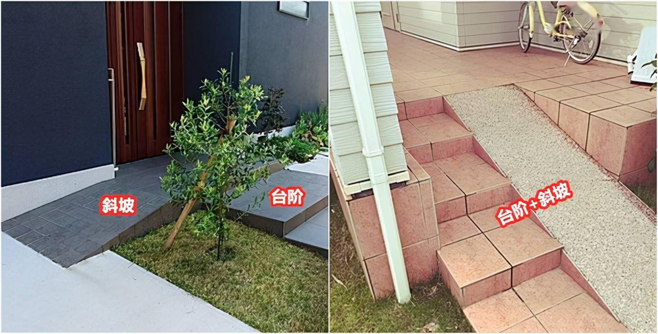 日本人真会抖机灵,但凡有条件的,都想法设法在入户门前设小斜坡_台阶