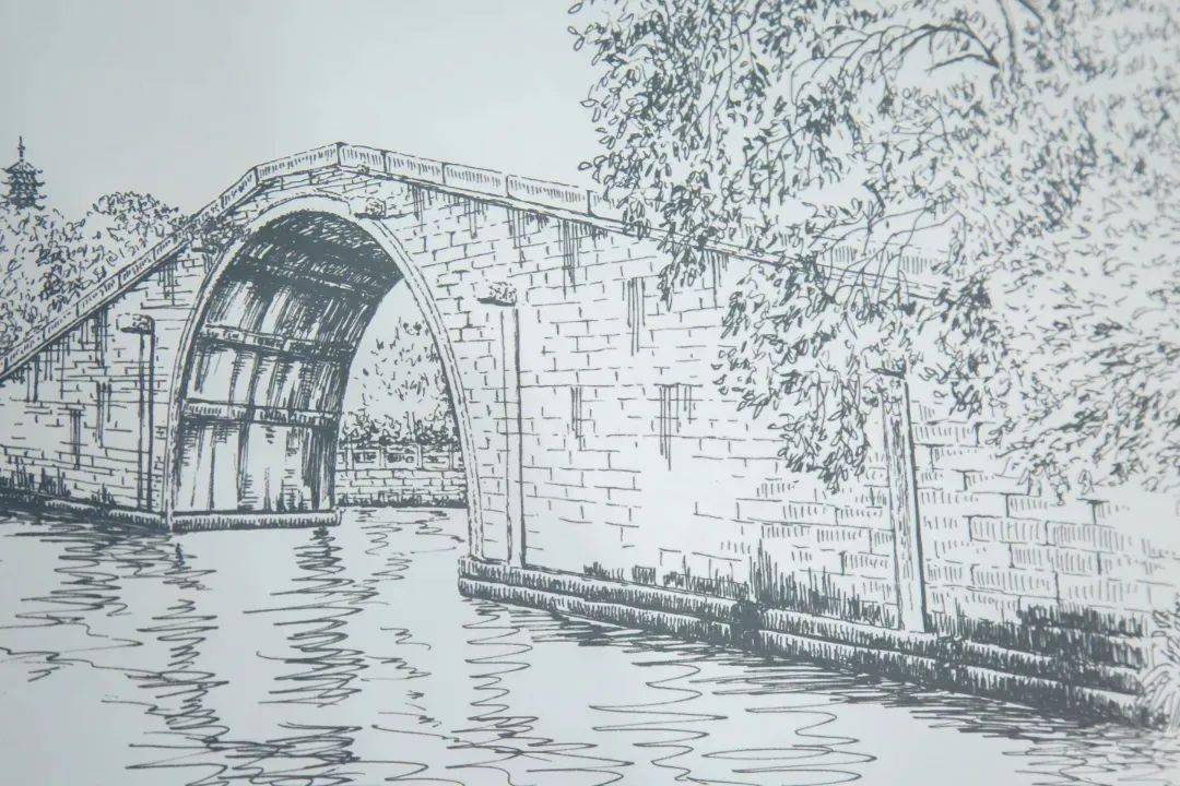大运河手绘画铅笔画图片