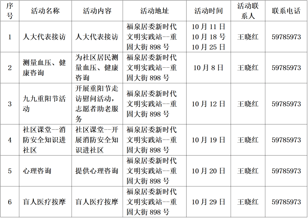 10月份重固镇新时代文明实践活动菜单