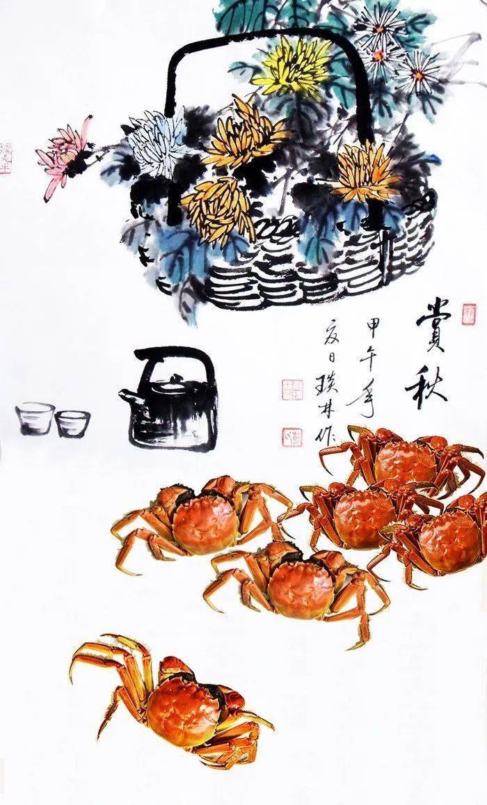 菊黄蟹肥秋正浓,名家笔下的菊蟹图