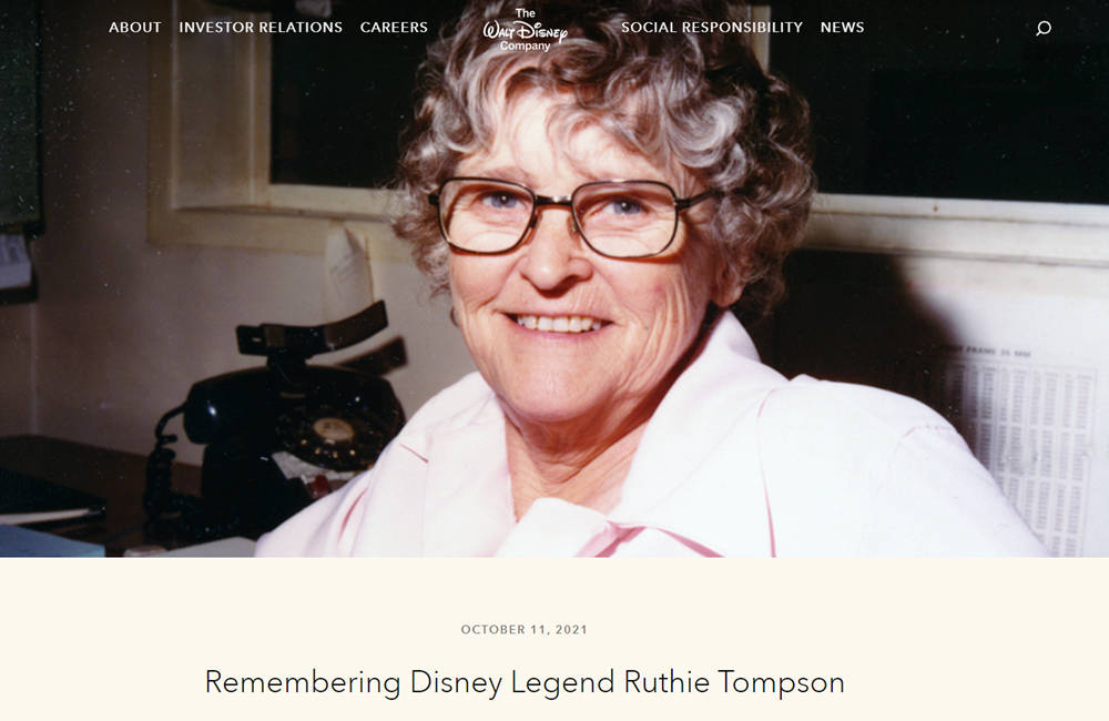 作品影响几代人，迪士尼传奇动画人露丝汤普森去世