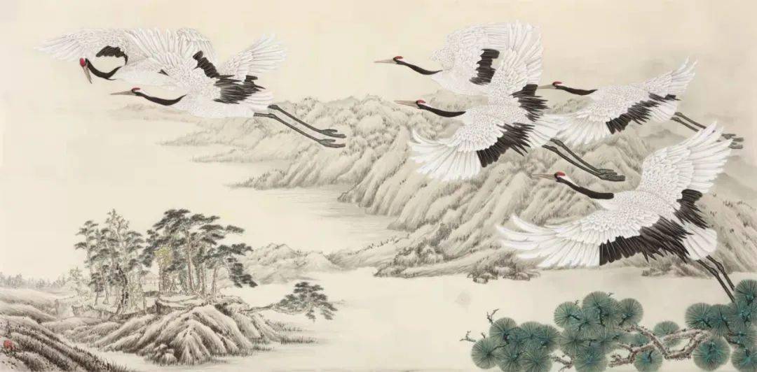 作品欣赏 | 百鹤写真情,百米抒胸臆,百年颂党恩 《百鹤图》——惠永涛