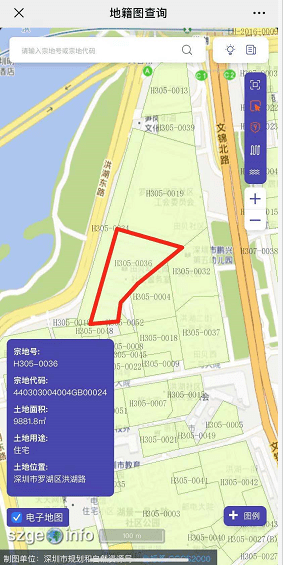 查询百度地图,h305-0036地块显示为"洪湖二街十号大院.