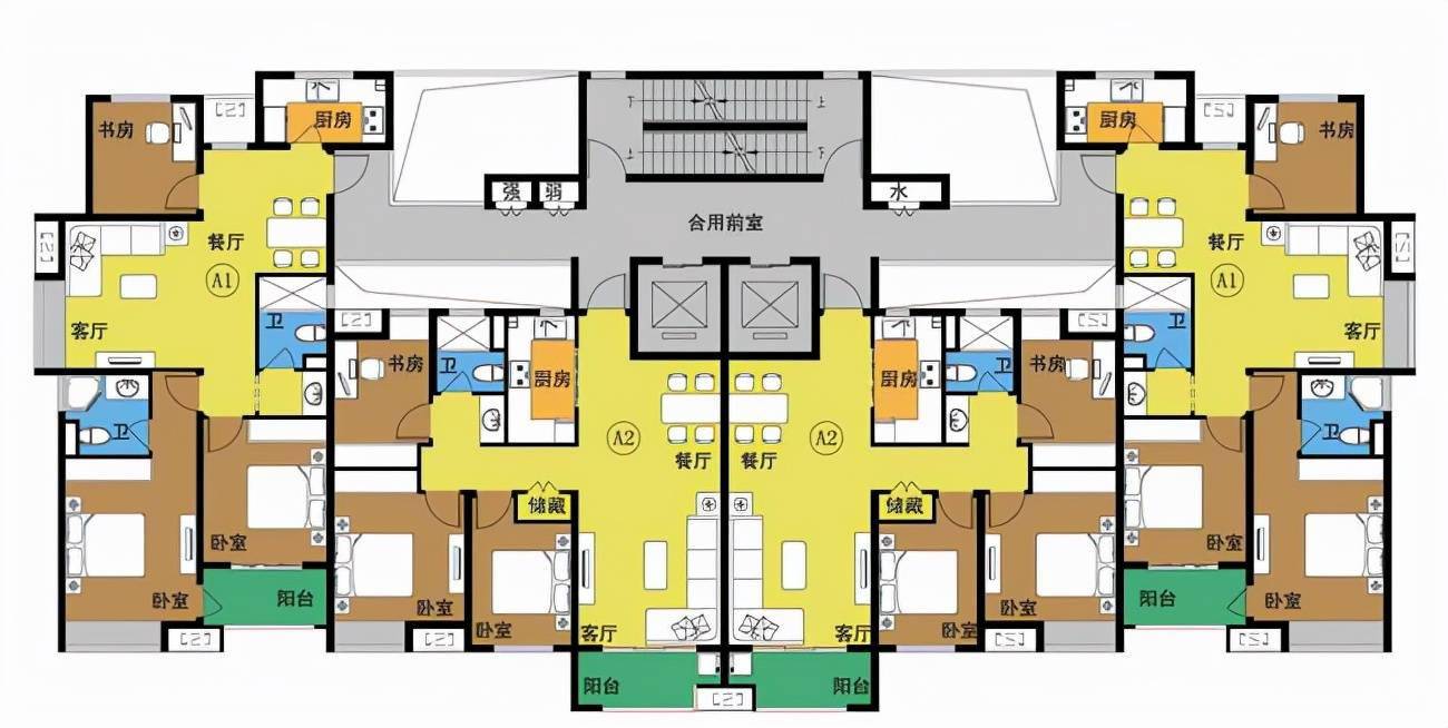 两梯四户连廊户型图图片