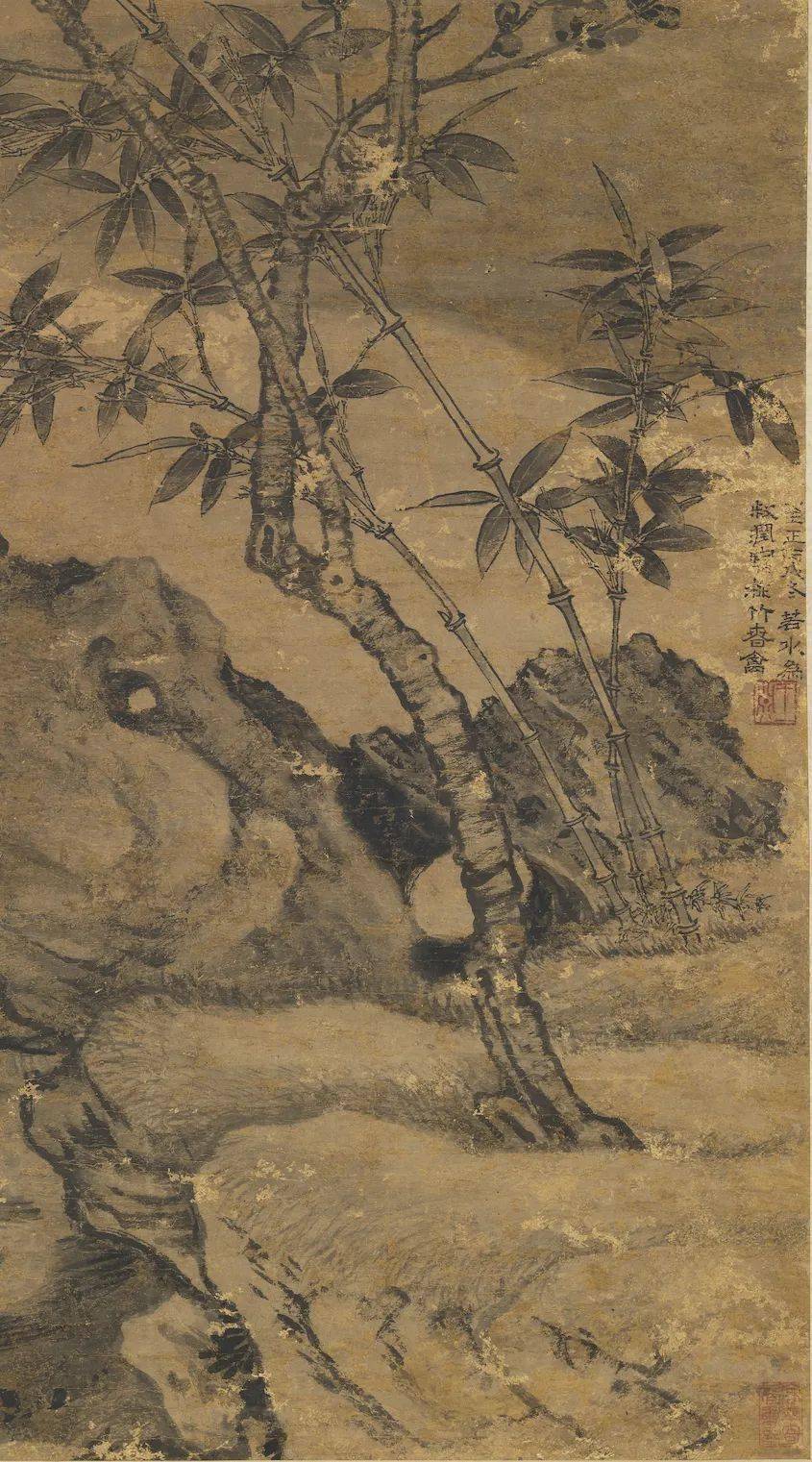 赏画元王渊桃竹春禽轴