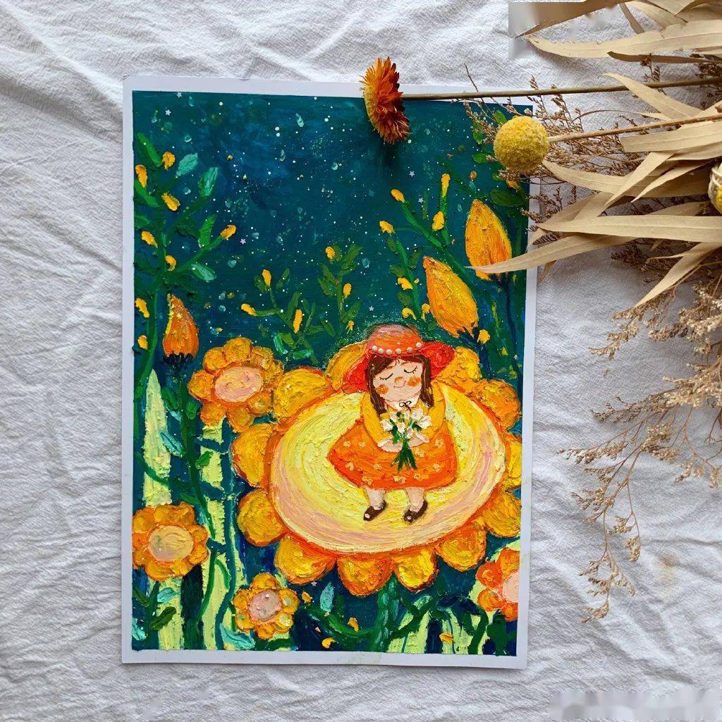 美炸油画棒画出了油画的质感色调太抢眼了这才是手你那是爪