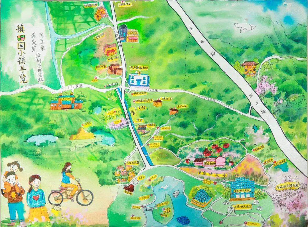 这幅超可爱的手绘版地图右下角便是长沙石燕湖旅游景区上面标注出了