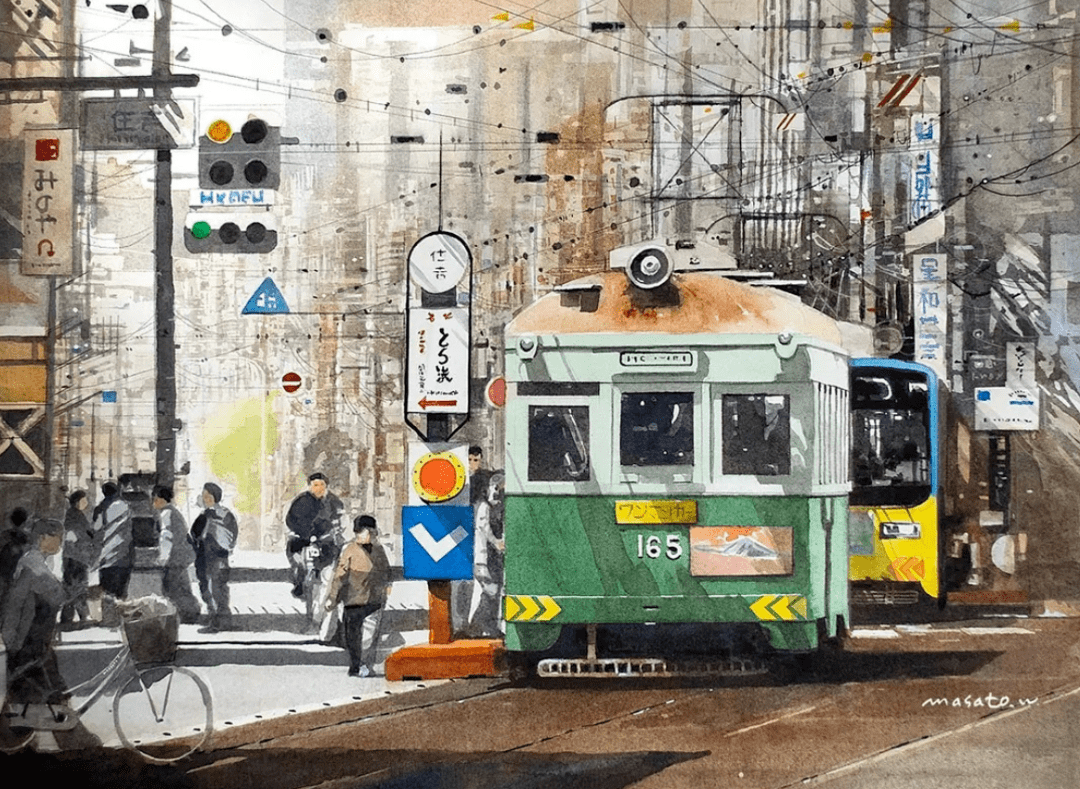 日本水彩画家渡部政人masatowatanabe作品欣赏火车系列