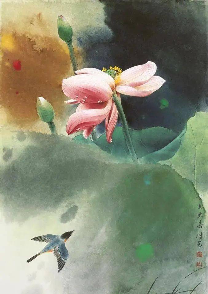 他画花鸟姿彩叠变光影幻化富丽雅逸