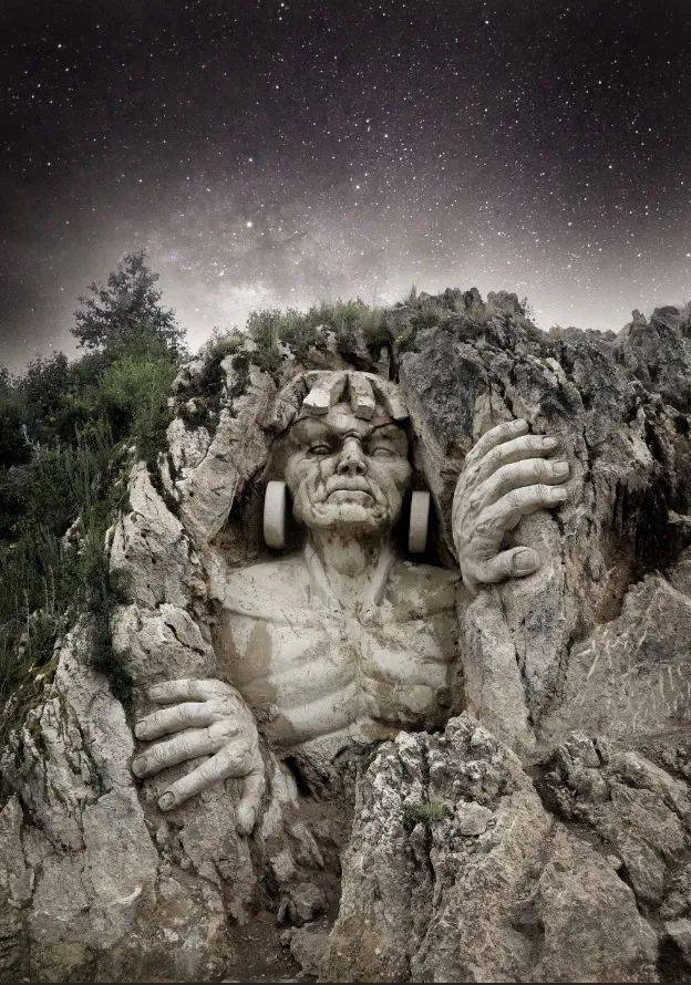 michaeldetitan在山的一侧雕刻了令人惊叹的众神雕塑