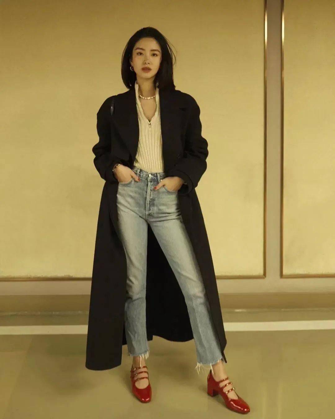 高领衫 长大衣+直筒裤=气质翻倍，这一套谁不说绝！