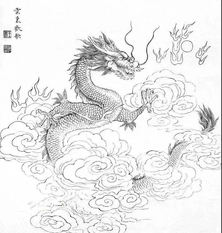 素材29幅中国龙白描图谱喜欢龙的朋友一定收藏