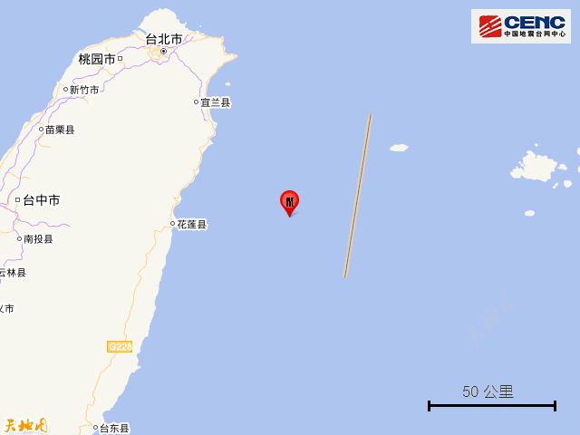 台湾花莲县海域发生4 8级地震 震源深度千米 震中