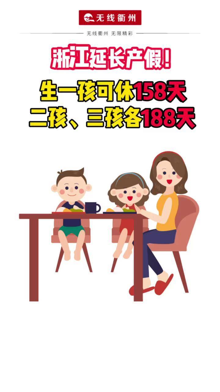 浙江延长产假生一孩可休158天二孩三孩各188天衢州政策产假假期浙江