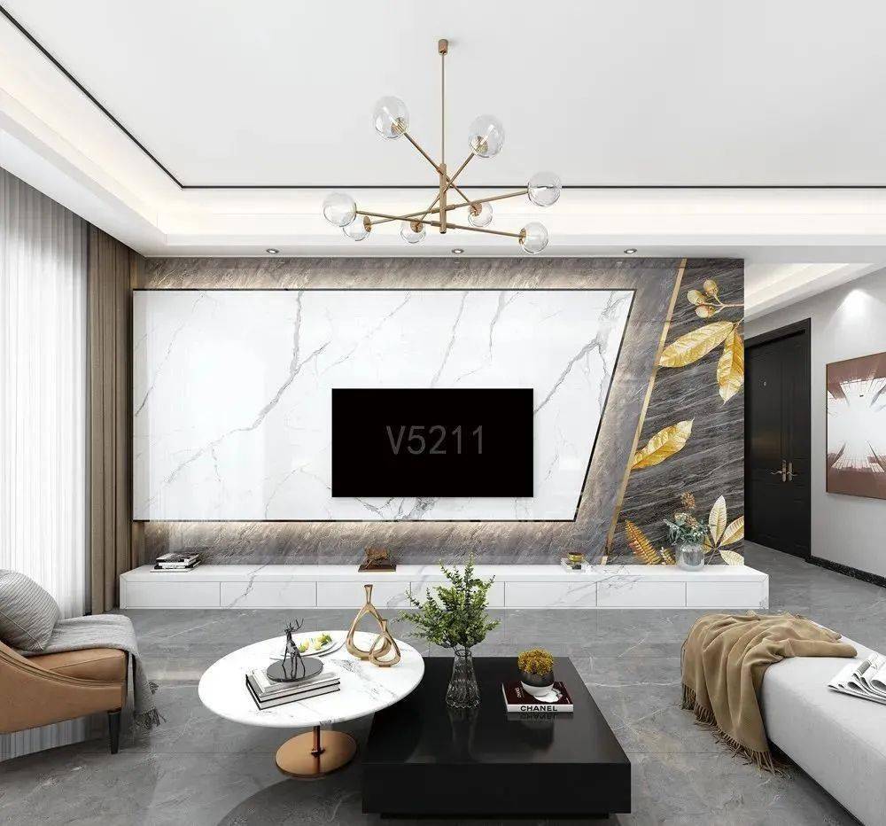 60款石材/岩板悬空背景墙设计参考_风格_装修_电视