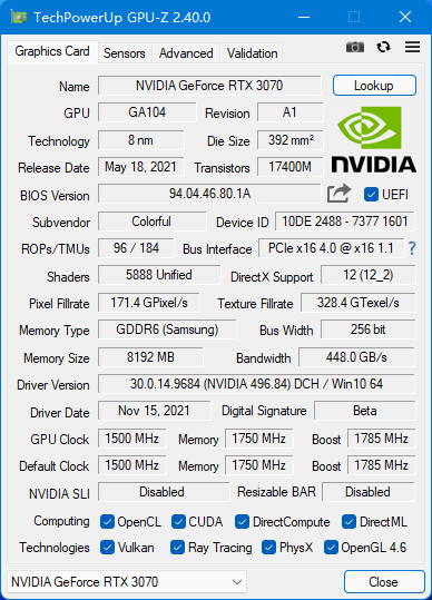 玩家|iGame GeForce RTX 3070 Customization OC LHR 显卡评测