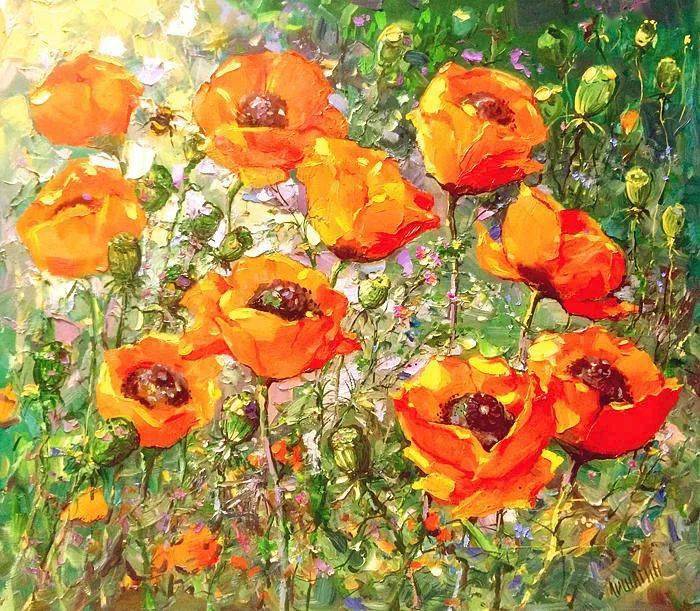 俄罗斯画家笔下的花卉油画色彩异常丰富明艳