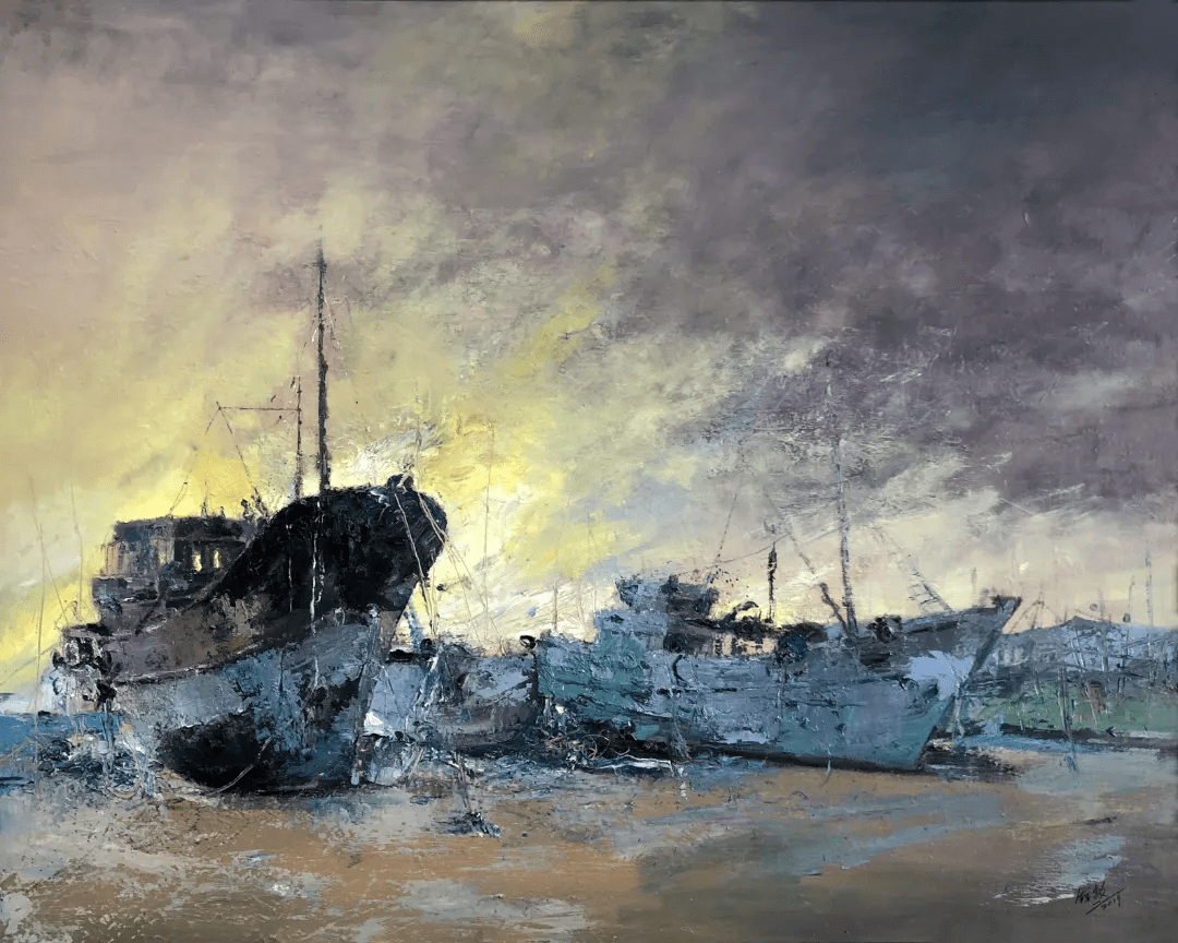 谢锐敏 油画《归港》