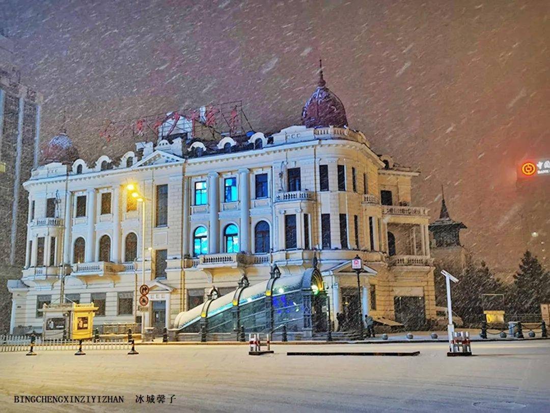 昨晚的鵝毛大雪有多美風雪中的哈爾濱紅軍街和中山路