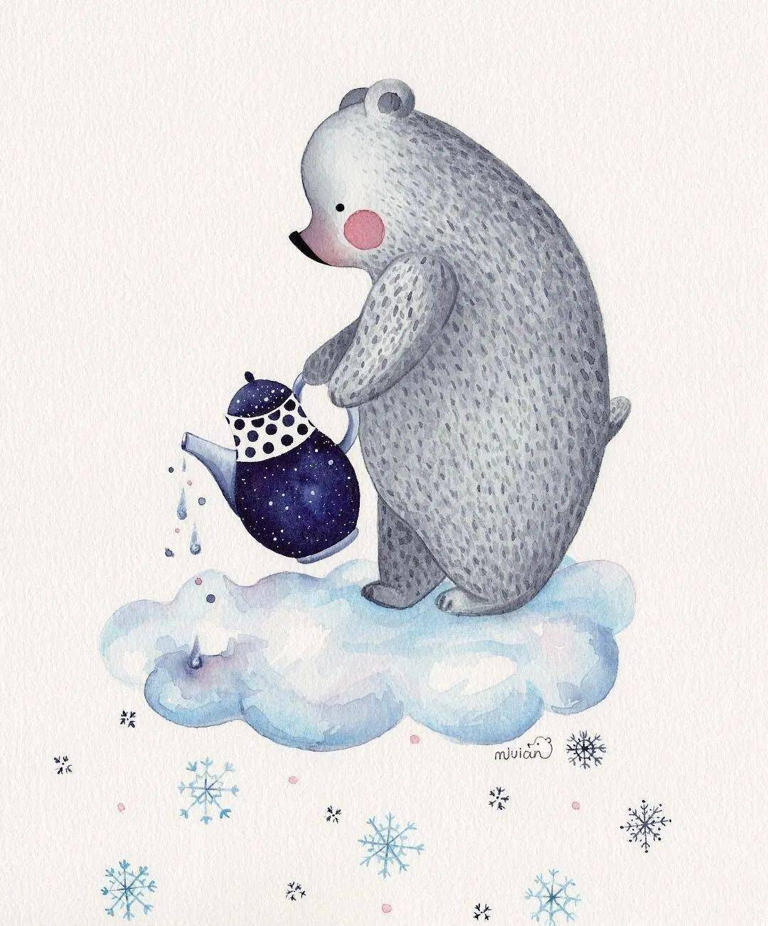 一组治愈系水彩小熊