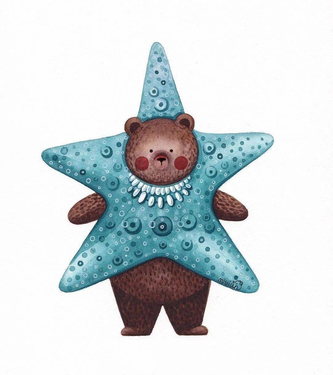 一组治愈系水彩小熊