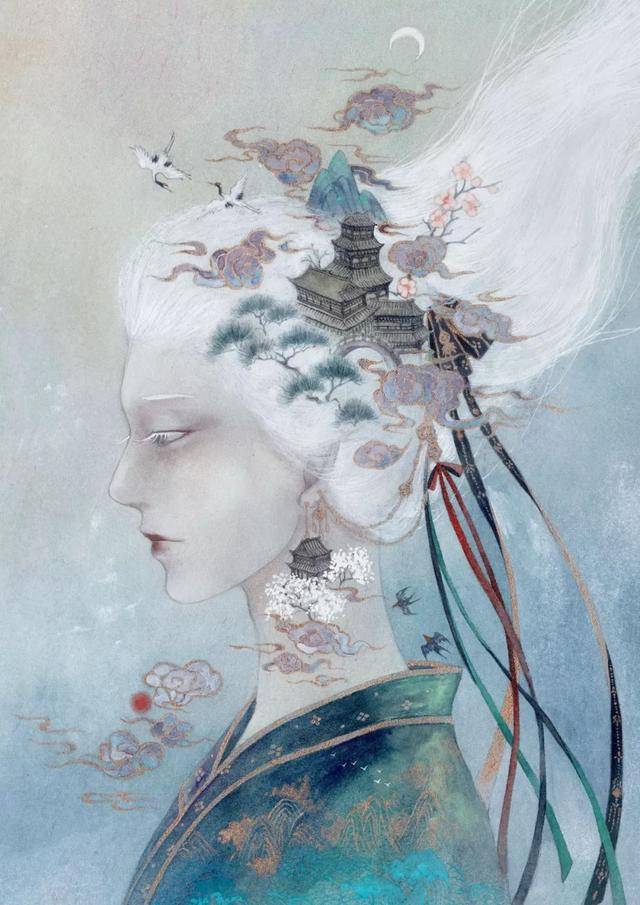她是自由插画师辰露，出版个人画集《十六夜诗》_作品_同人_细节