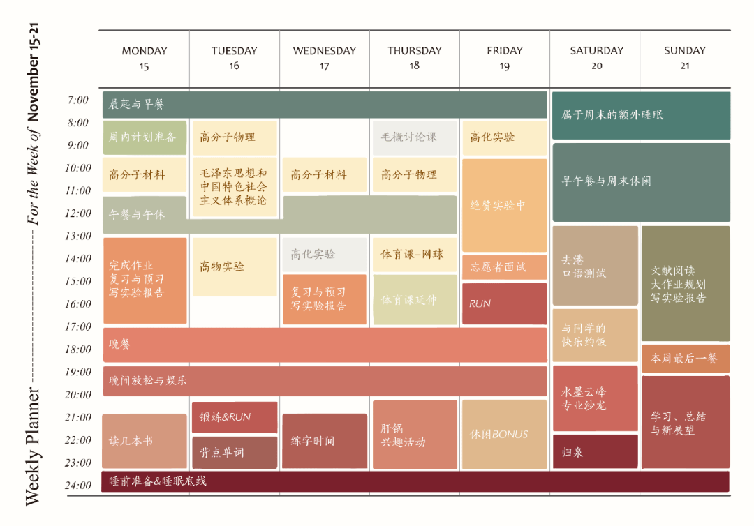 董静|高校学霸的这些作息表，细节满分......