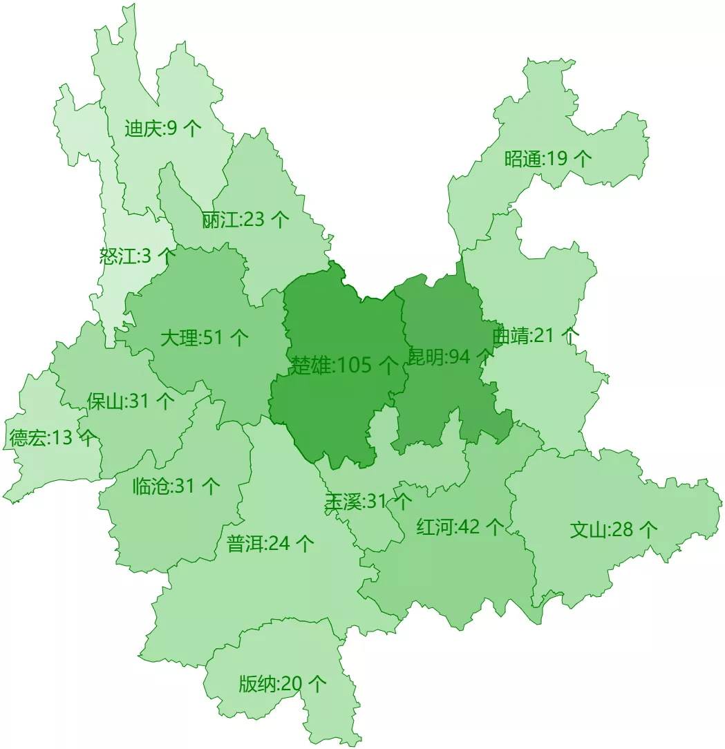 图表4:2021年云南省"绿色食品牌"品牌目录分布地图从分布来看,2021年