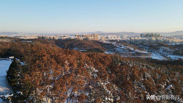 北國風光航拍威海文登峰山公園的雪景美圖上線了看有多美吧