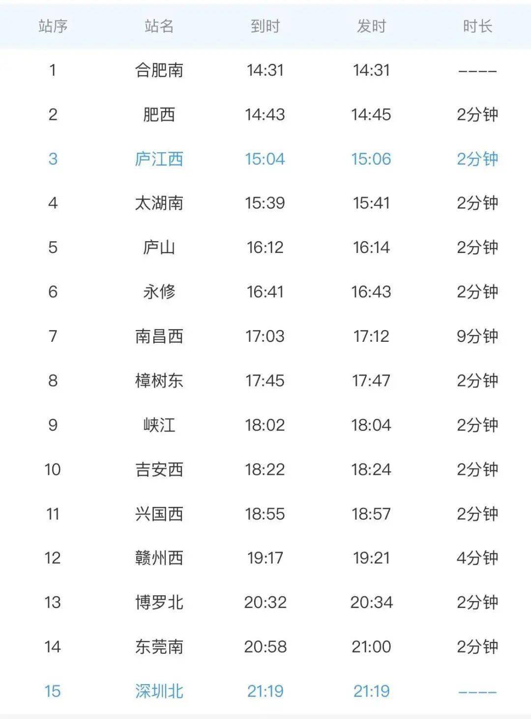 车次时刻表票价出炉67庐江直达深圳明日开通