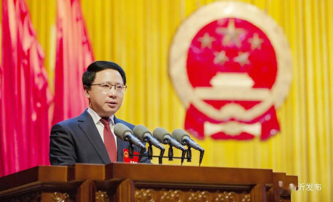 市长李胜代表新沂市人民政府向大会作政府工作报告.