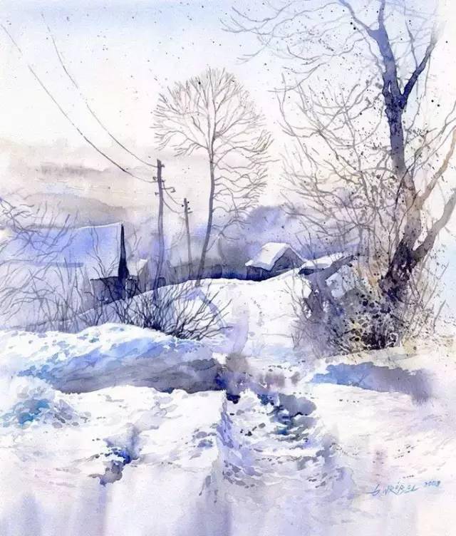 水彩画(雪景)№205-