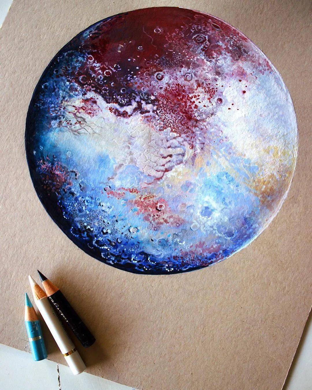 用彩铅绘制星球 质感十足