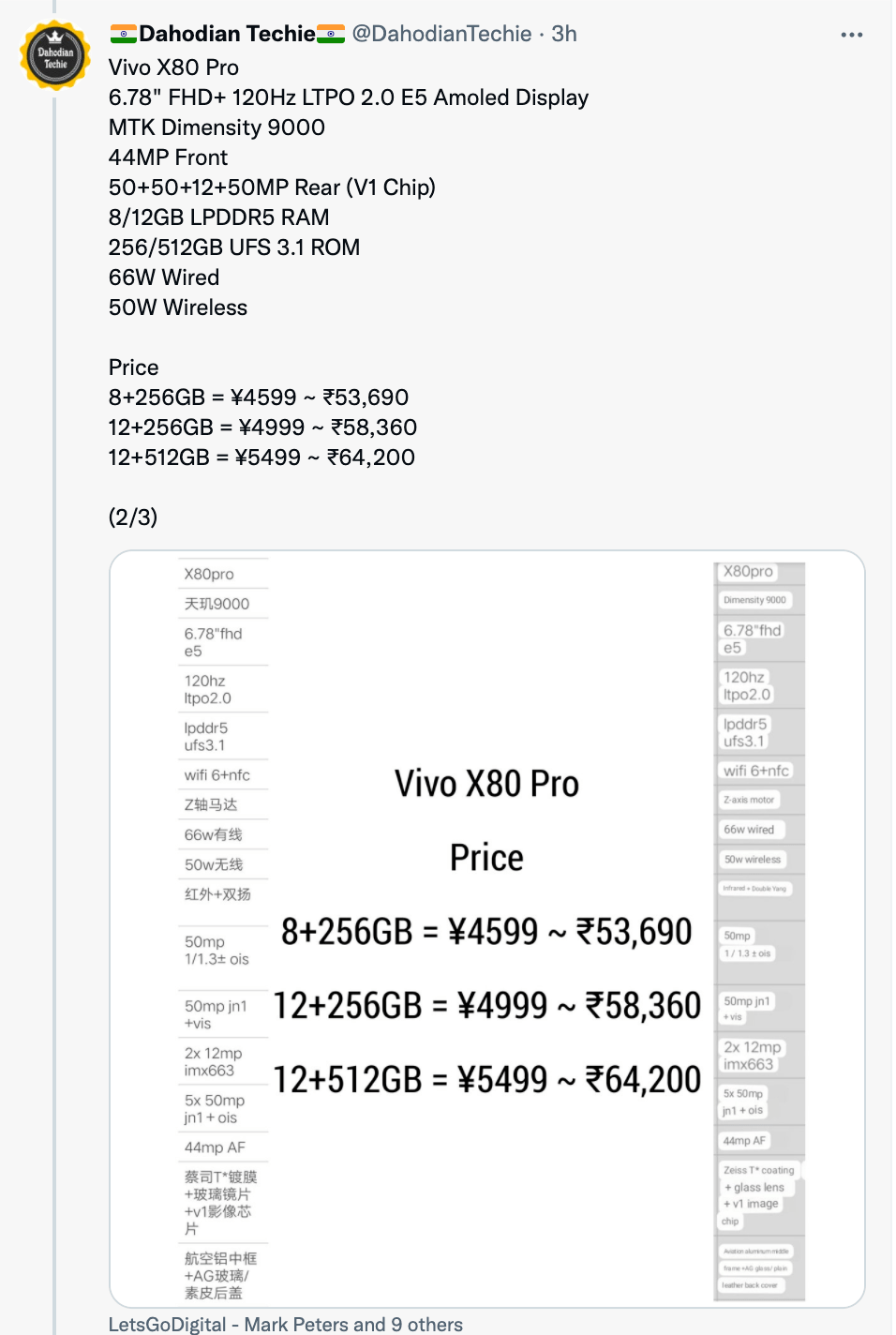 FindX5系列曝光 | vivoX80/Pro/Pro+全曝：天玑8000/9000/骁龙8