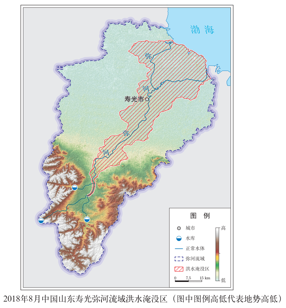 弥河流域自南向北地势从高到低,南边为高约1000米的山脉,北侧大部为