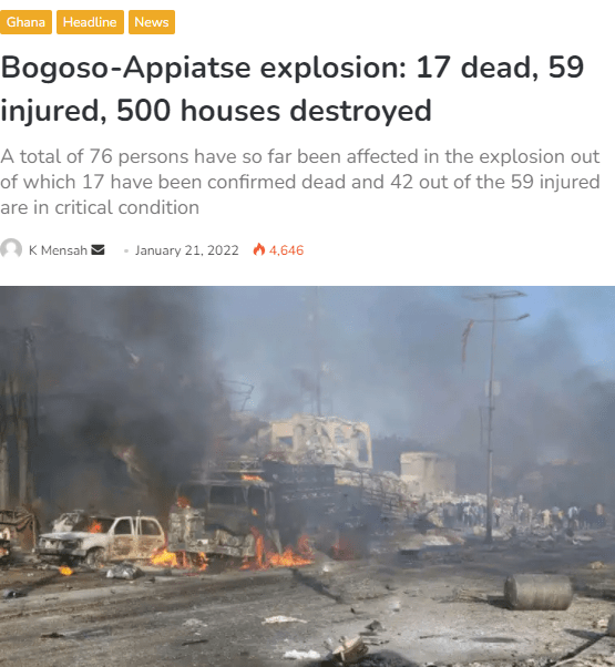 加纳发生交通事故引发爆炸，已致17死59伤，500所房屋被毁
