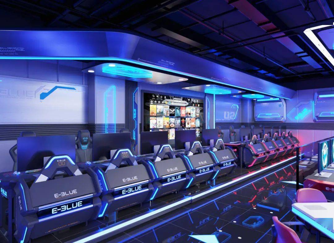 宜博电竞馆陆河岁宝店占地约600平米集五黑房对战区桌球棋牌等