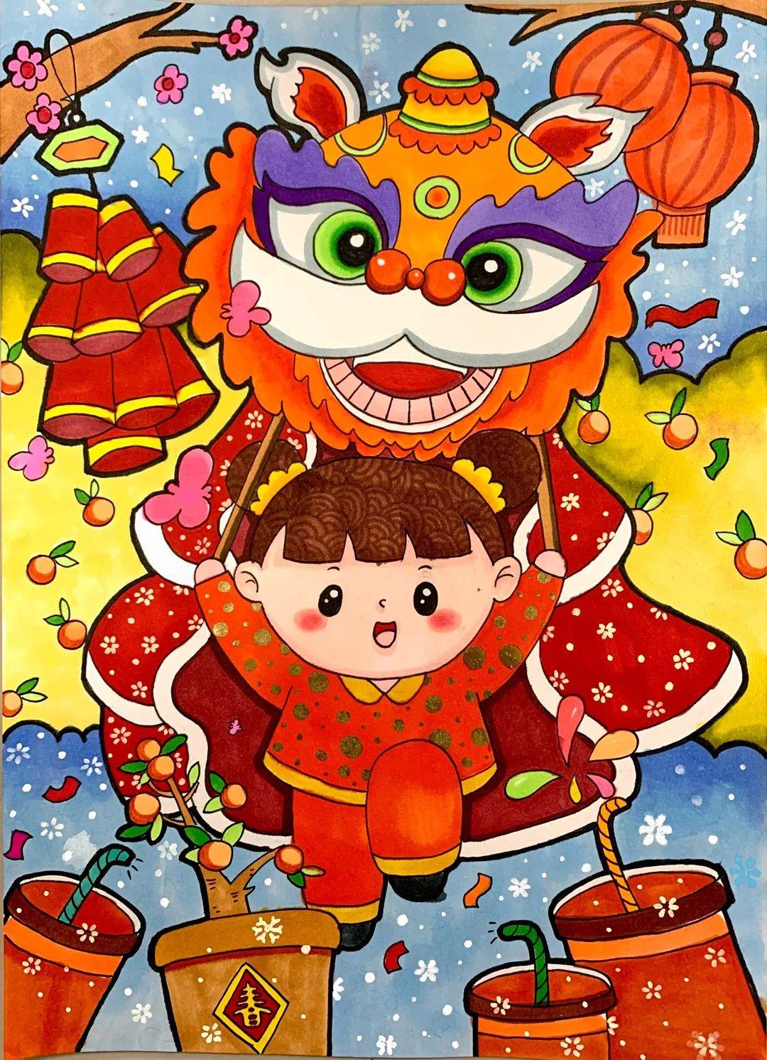 幸福中国年虎年绘画图片